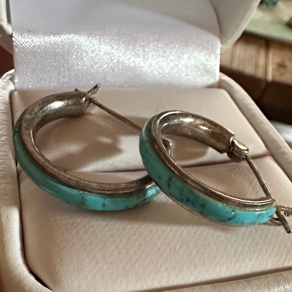 Sundance Turquoise Inlay Hoop Earrings - Sterling Silver